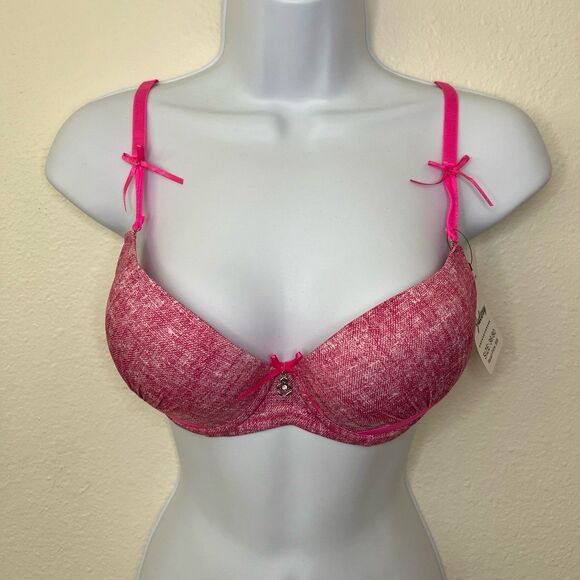 New Barbie Pink Padded Push Up Bra Sexy 36C Bows & Charm - Picture 2 of 12
